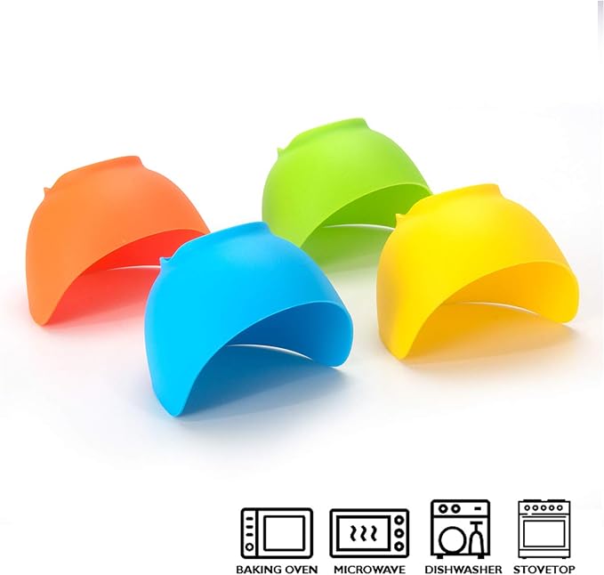 Egg Poacher - KRGMNHR Poached Egg Cooker with Ring Standers, Silicone Egg Poacher Cup for Microwave & Stovetop Egg Poaching, Oil Brush, BPA Free, 4 Pack