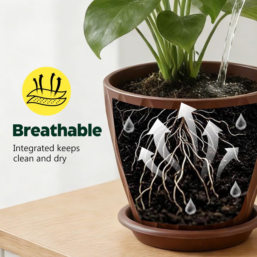 KEETUMOOD Plant Pots, Self Watering Planters with Drainage Holes and Trays, Flower Pots for Indoor Outdoor - 6 Pack(4/5/6/6.5/7/8 Inch) (Colorful)