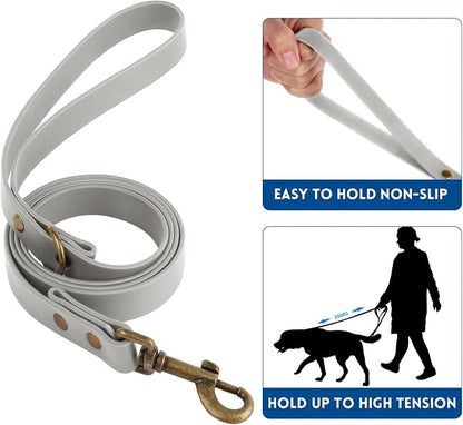 Wisedog Waterproof Dog Collar and Leash Set, Grey, M | Adjustable Puppy Collar, Cute Tag, 5FT Leash, Includes Poop Bag, For Small Medium Large Dogs