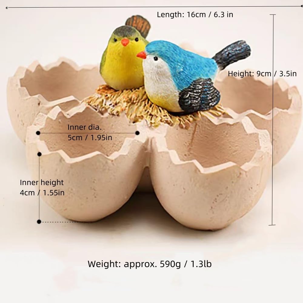 Fantasee Succulent Pot, Small Garden Pots with Drainage Hole, Resin Plants Flower Pots Miniature Ornaments for Home Office Decor (Bird's Nest)