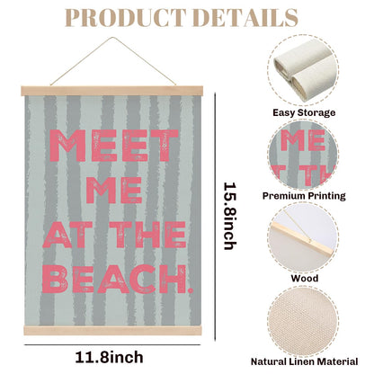 Set Of 2 Meet Me At The Beach Poster Hanger,Preppy Pink Seashell Coastal Wall Art With Wooden Poster Hanger,Aesthetic Seashell Art Posters Decor for Girls Room Dorm Apartment Decor 15.8x11.8 Inch