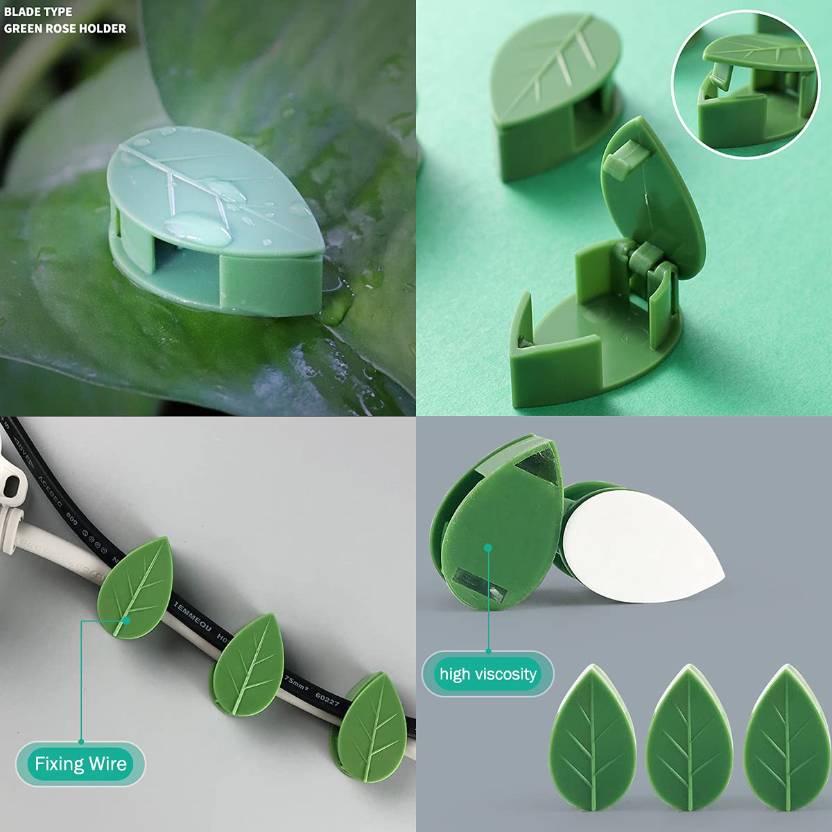 LUCKJUJU 40 Pcs Plant Climbing Wall Fixture Clips Self-Adhesive Hook Vines Traction Clips Invisible Holder Garden Green Leaf Simulation Self-Adhesive Hook Wire Fixing Supporting
