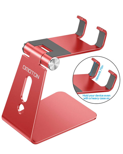 OMOTON Adjustable Cell Phone Stand, C2 Aluminum Desktop Phone Holder Dock Compatible with iPhone 15 14 13 Xs XR 8 Plus 7 6, Samsung Galaxy, Google Pixel, Android Phones, Red