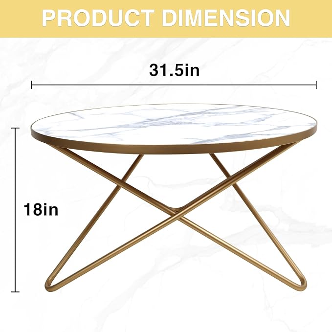 HLR Round Coffee Table with White Faux Marble Top