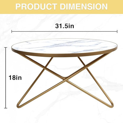HLR Round Coffee Table with White Faux Marble Top