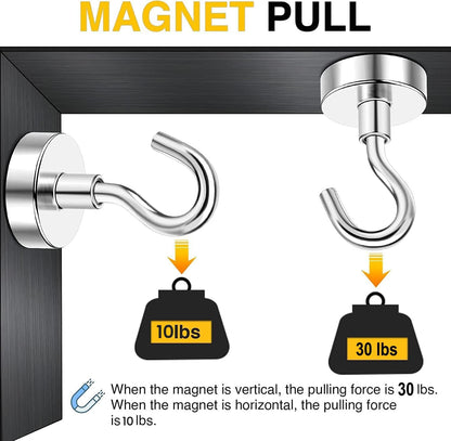 DIYMAG Magnetic Hooks for Refrigerator, Extra Strong Cruise Hook, Heavy Duty Earth Magnets with Hook for Hanging, Magnetic Hanger for Cabins, Grill (45P-Silver)