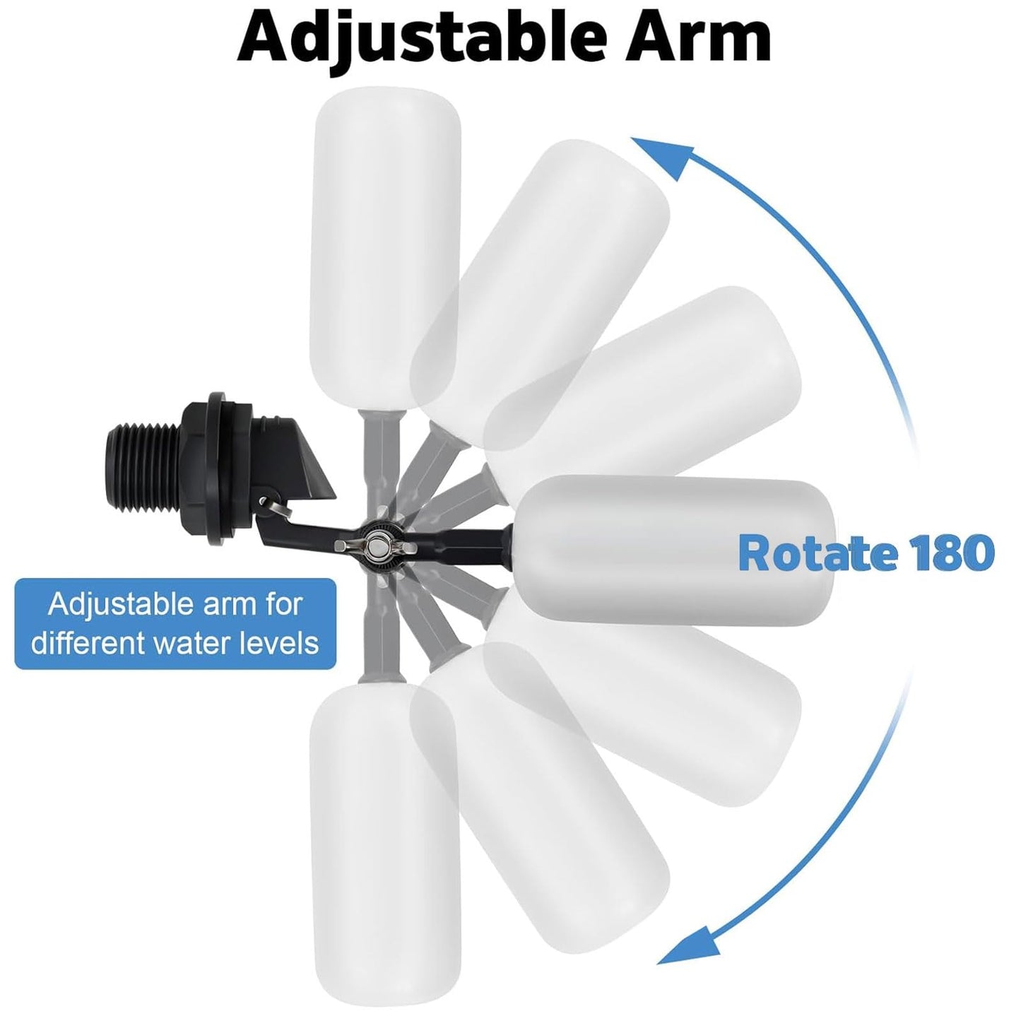 4 Pack Float Ball Valve, 3/4 inch(1/2 Inch NPT Thread), OD. 0.84 inch (21.34mm), Adjustable Arm for Livestock Water Trough, Aquariums, Hydroponics - Automatic Fill and Control Water Level