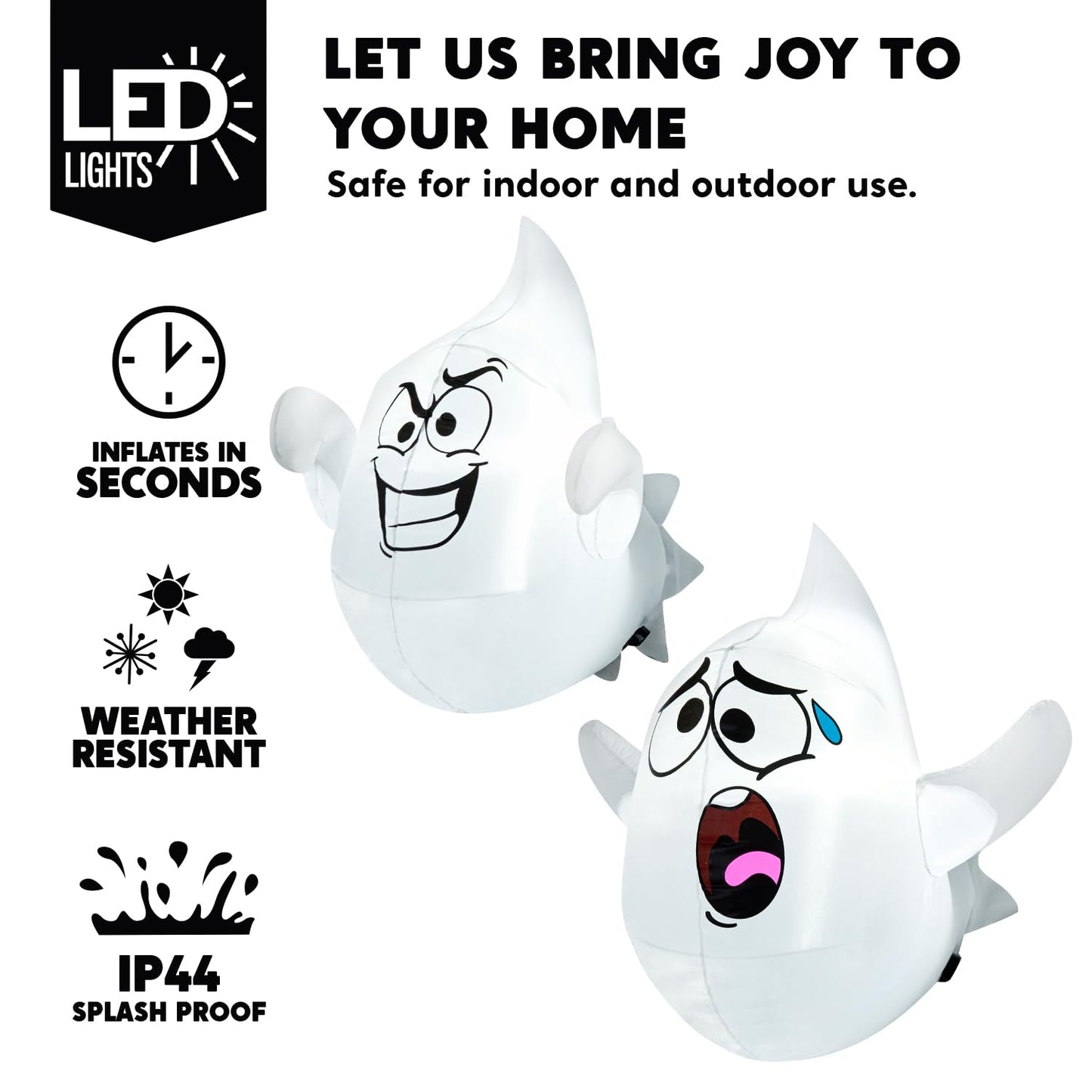 Joiedomi 2 Pcs Halloween Inflatables Outdoor Decorations, Halloween Blow Ups Ghost with Built-in LEDs, Cute Window Inflatable Ghost for Window Decorations