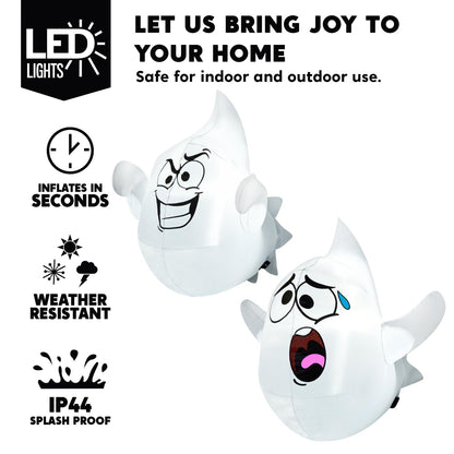 Joiedomi 2 Pcs Halloween Inflatables Outdoor Decorations, Halloween Blow Ups Ghost with Built-in LEDs, Cute Window Inflatable Ghost for Window Decorations