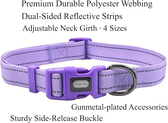 Dog Collar Leash Set,with Relfective Strips,Lilac Purple,Small. | Adjustable Collar,5 ft Matching Leash,Neoprene Padded Handle.