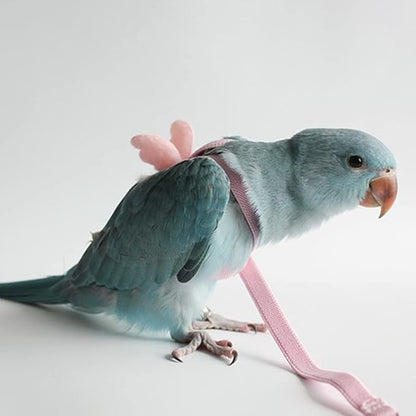 Pet Parrot Bird Harness Leash Adjustable Bird Flying Harness Traction Rope with Cute for Parrots Budgerigar Lovebird Cockatiel Mynah Outdoor Training Toy (Mynah,Pink)