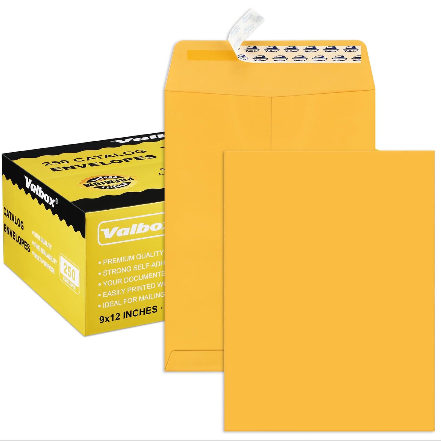 ValBox 9x12 Self Seal Security Catalog Envelopes 250 Packs Brown Kraft Envelopes with Peel and Seal Flap for Mailing, Organizing and Storage