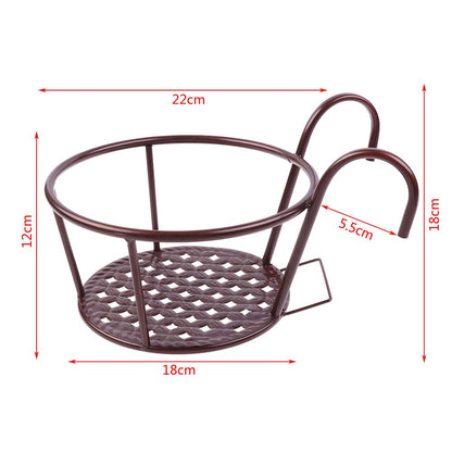 Hanging Railing Planters Baskets Art Hanging Flower Stands Balcony Flower Pot Holders Plant Iron Racks Fence Metal Potted Stand Mounted Balcony Round Plant Basket Shelf Container Box,Garden Steel Pots