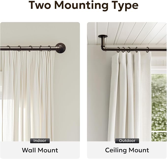 Zeerobee Curtain Rods for Windows 144 to 168, 1 Inch Industrial Wrap Around Antique Bronze Curtain Rod, Indoor/Outdoor Room Divider Adjustable Drapery Pole, 144"-168"