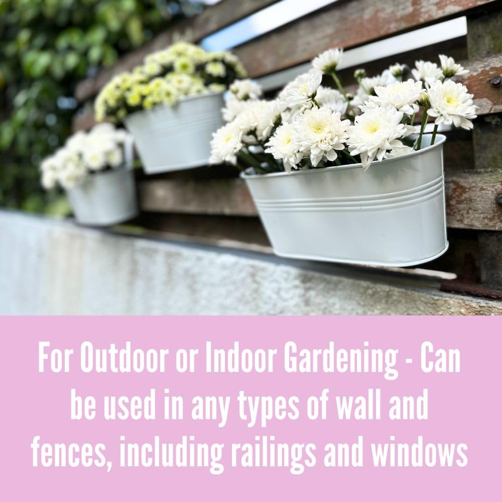 LaLaGreen Bundle - 4 Pack, 11.2 Inch Black + 4 Pack, 11.2 Inch White Rounded Metal Iron Hanging Flower Pot Wall Mount Window Box Plant Holder Deck Railing Fence Patio Porch Modern Garden Outdoor Decor