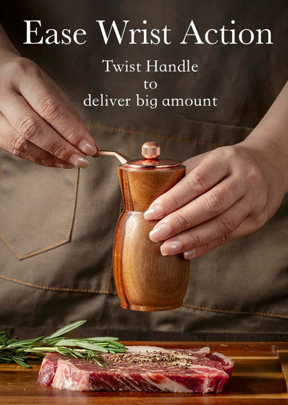 Stelalloy Pepper Grinder Pepper Mill - Salt And Pepper Grinder Set With Holder - Wood Salt and Pepper Shakers - Refillable Manual Spice Mill (3.5" Salt Grinder + 4.5" Pepper Mill)