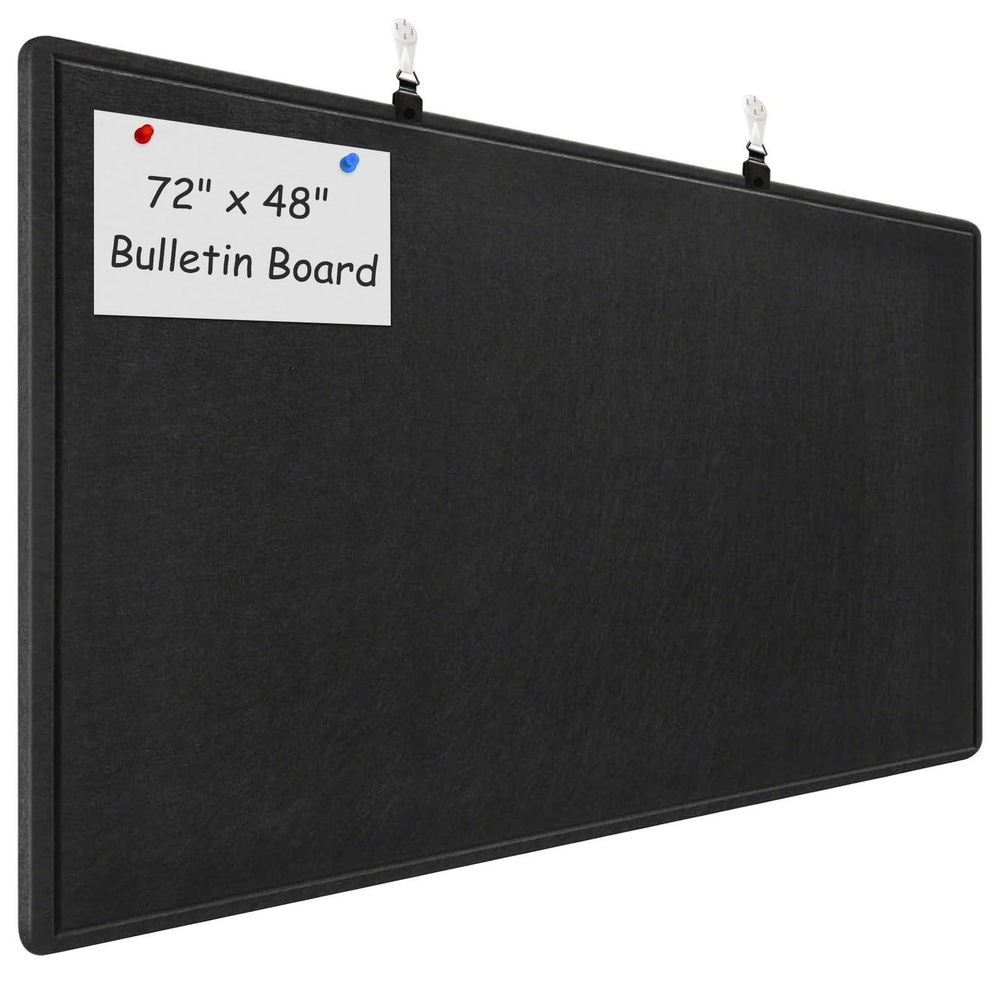 Large Bulletin Board - 72 x 48 Inches, Large Felt Board Decorative Pin Board for Wall, Foldable Photo Board, Lightweight Durable Pin Board for Home, Office, School, Classroom, Kitchen (Black)