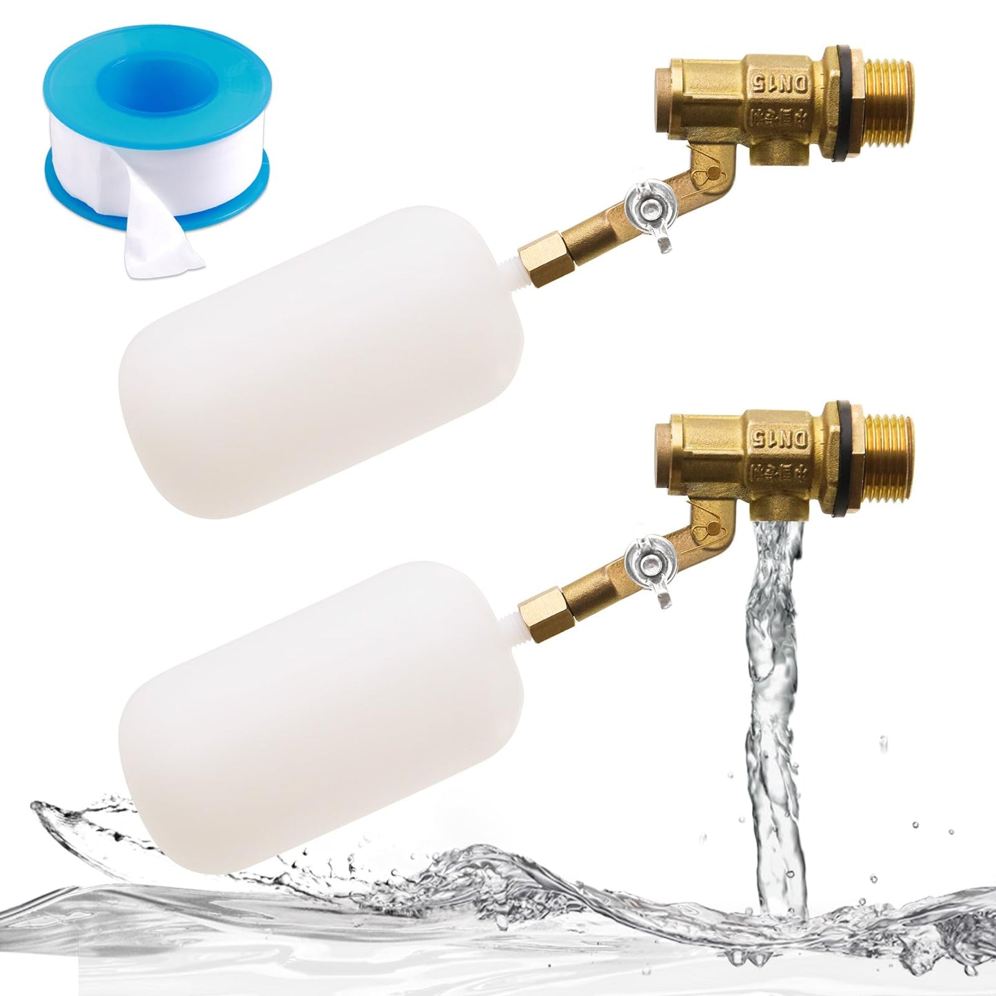 2 Pack Brass Float Valve 1/2 inch,with Adjustable Arm Automatic Fill Float Valve for Livestock Trough Pond Control Adjustable Switch