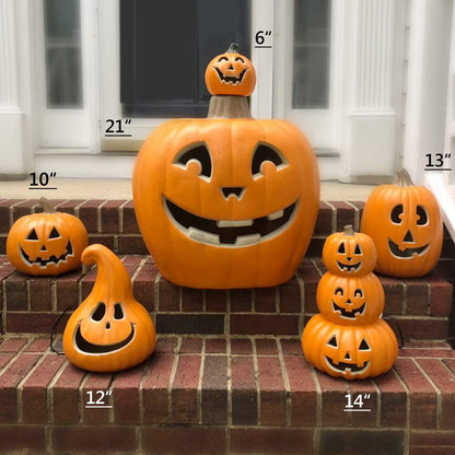 10" Jack-o'-Lantern - Halloween Light Up Pumpkin Lantern with ETL Certified Cord and 2 Safety Fuse - Indoor Outdoor Jackolantern Decoration for Halloween Party Home Décor - Lightened Pumpkin 10 Inch