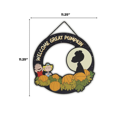 Peanuts Welcome Great Pumpkin Wreath Hanging Wood Wall Decor - Fun Peanuts Sign for Fall and Halloween Decorating