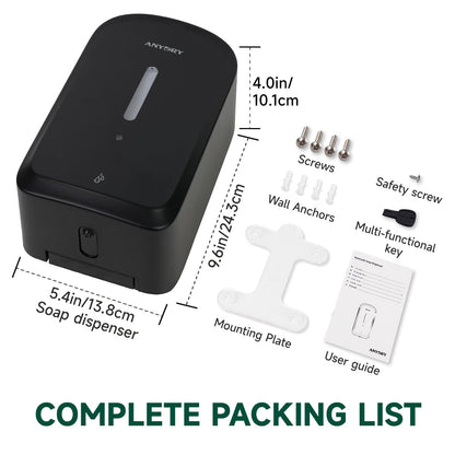 anydry Commercial Automatic Soap Dispenser Large 34oz/1000ml Capacity Wall-Mounted Touchless Liquid Dispenser for High-Traffic Restrooms, Offices, Hospitals Model AD1220S Black