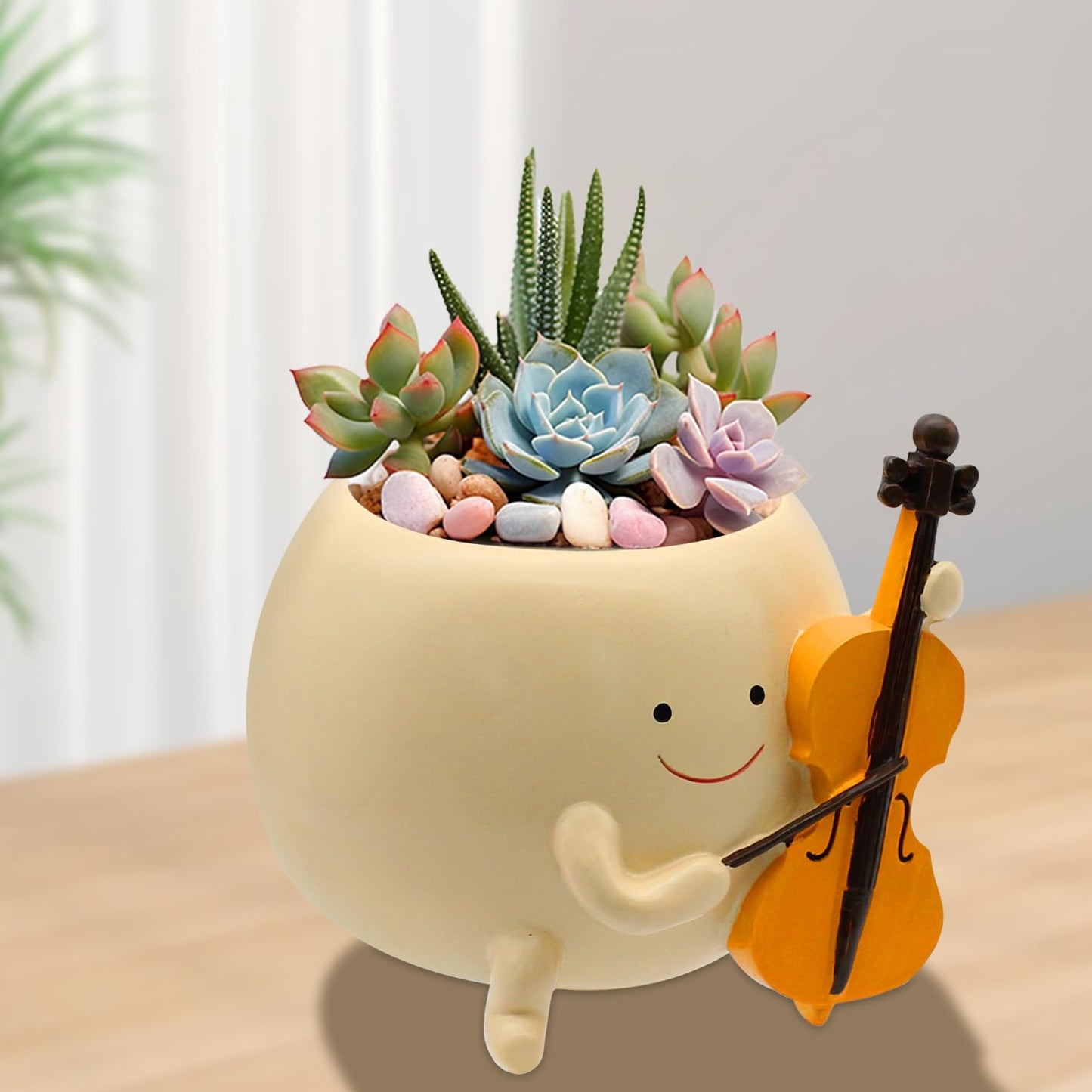 Tuenmofun Cute Unique Smiley Head Plant Pot Funny Resin Face Succulent Planter for Indoor & Outdoor Flower