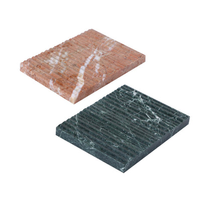 Marble Soap Dish Set of 2, Red & Green Natural Stone Soap Tray, Rectangular Soap Holder with Draining Grooves for Bathroom Shower Sink Vanity, Soap Saver Keep Soap Dry & Easy to Clean