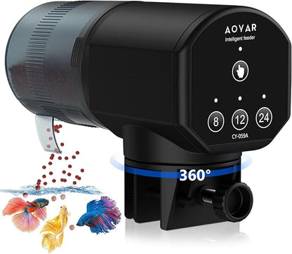 Automatic Fish Feeder Dispenser for Aquarium: 200ml Large Capacity Auto Feeders for Small Tank Turtle Betta Koi - Battery Food Feeding Timer for Flakes Pellet Vacation Weekend Day