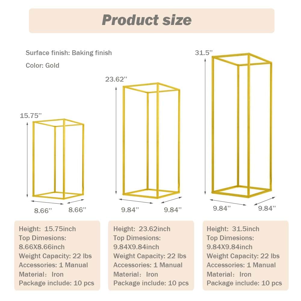 MEISHAONV 23.6inch 10 pcs Column Vases Gold Centerpieces for Table Metal Flower Stand Gold Wedding Centerpieces for Tables Party Floral Stands for Flowers