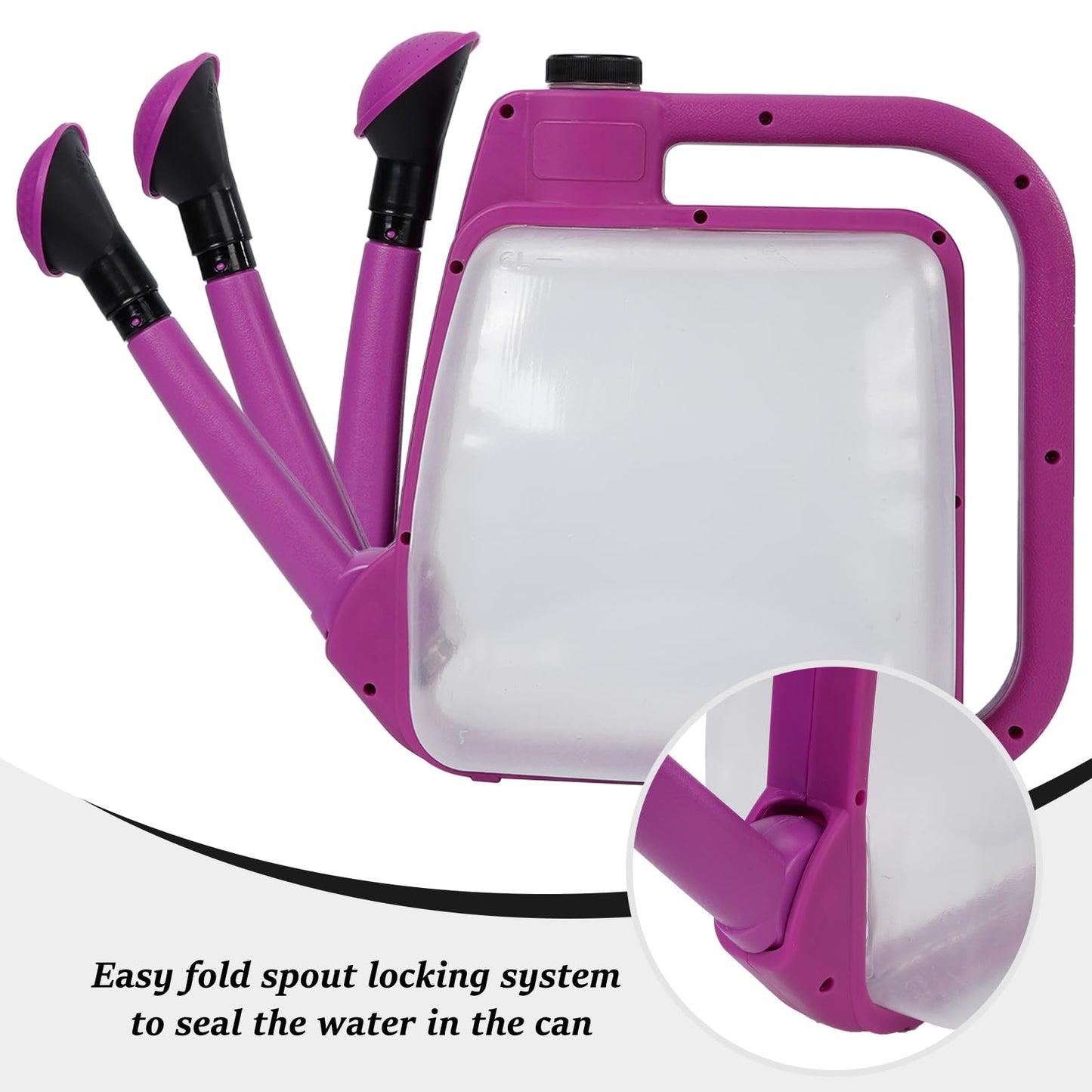 6L-Purple Foldable Watering Can with Rotating Nozzle & Long Spout for Plants, Indoor Outdoor Gardening, Clear Plastic
