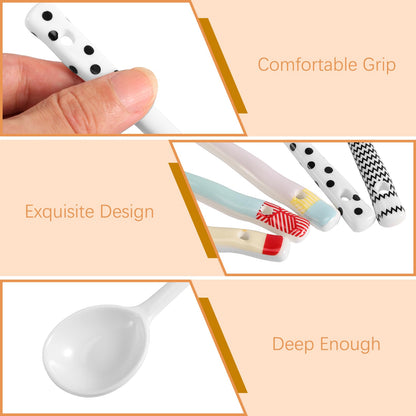 Ycxvacop 5 Pieces Ceramic Spoons,Asian Soup Spoon,Ramen Spoons,Japanese Soup Spoons,Ceramic Large Soup Spoons Chinese Soup Spoons for Pho,Wonton,Dumpling,Noodles (Black-6.5 in)