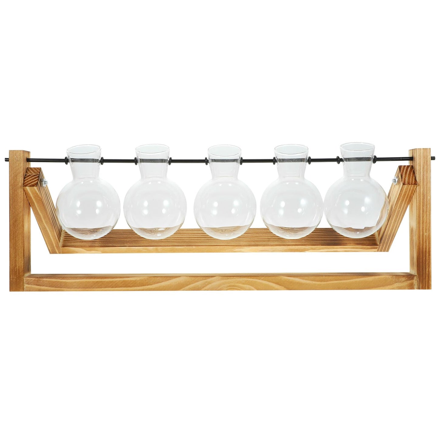 Sewroro Glass Hydroponic Plant Propagation Bottles with Wooden Stand Glass Vases for Indoor Plants of 5