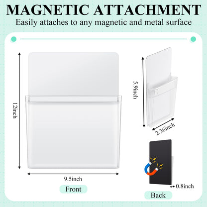 Henoyso 10 Packs Magnetic File Holder Set, Self-adhesive Magnetic File Holder for Recipe, Notes, Tools - Strong Magnet Backing for Fridge, Whiteboards, and Metal Surfaces ( 9.5 x 12 In, 2.4 x 6 In)
