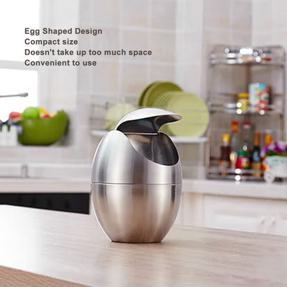 Tyenaza Mini Trash Can, Egg-Shaped Stainless Steel Countertop Garbage Bin, Mini Desk Can with Swing Lid for Office Desk, Coffee Table, Vanity Tabletop, Bedroom