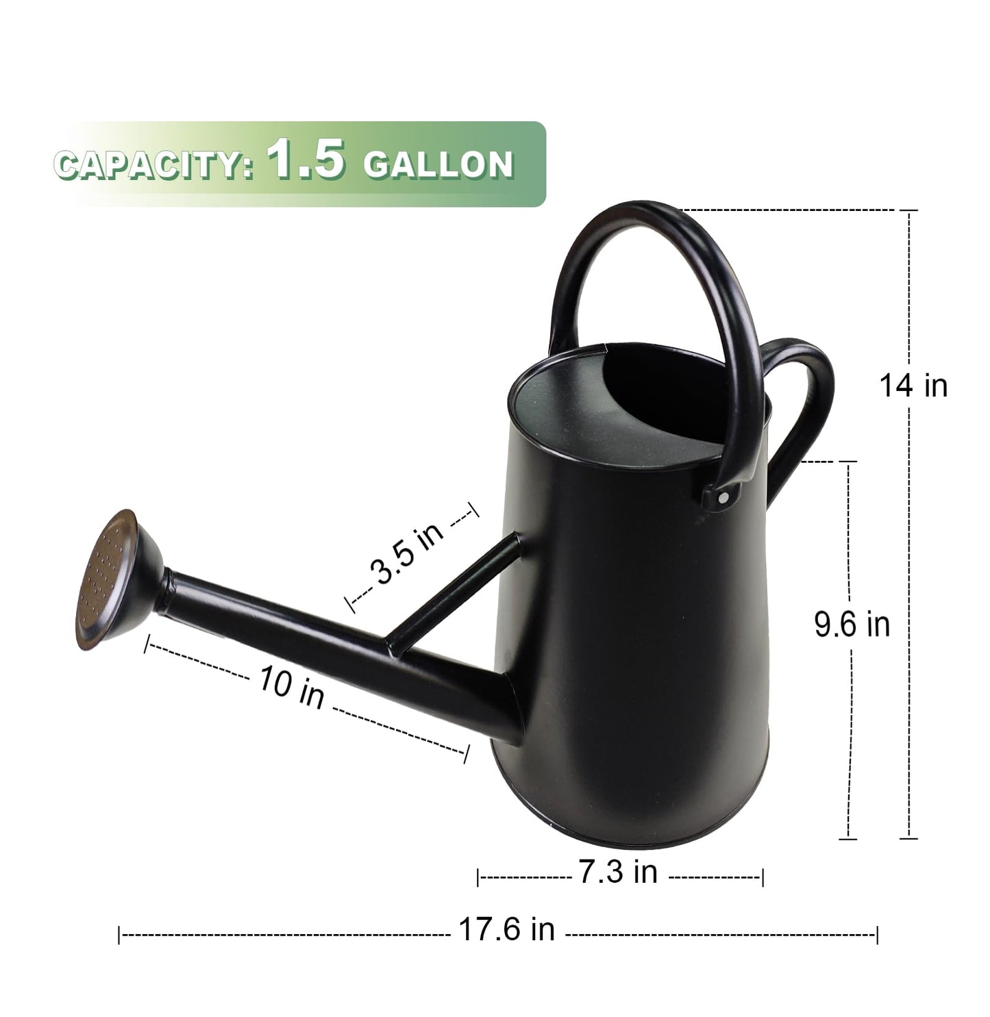 Watering Can for Outdoor&Indoor Plants，1.5 Gallon（5.7L） Metal Watering Can with with Removable Spout，Large Galvanized Steel Garden Flower Water Can Watering Pot with 2 Handles ，Black