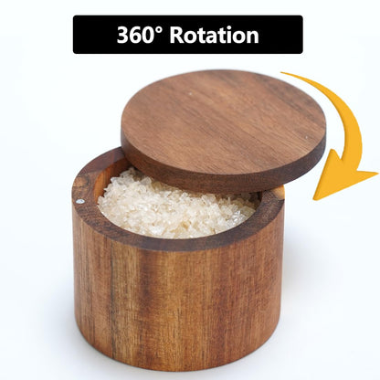 Phininia Acacia Salt Cellar, Wood Salt Box With Swivel Cover, Spice Keeper, Wood Jar For Kitchen, Perfect For Keeping Table Salt, Gourmet Salts, Herbs or Favorite Seasonings
