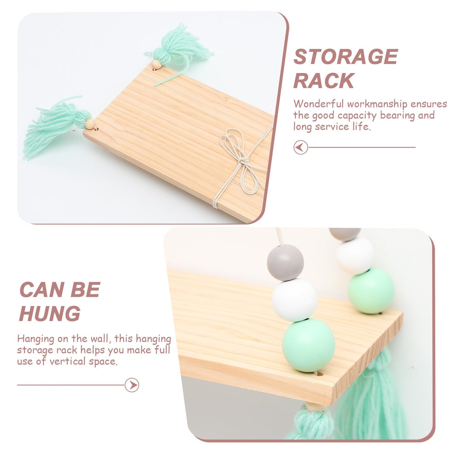 Garneck Stylish Cotton Rope Hanging Rack with Beads and Tassels Decorative Wall Shelf for Potted Plants Flowerpot Display Board for Home and Natural Boho Wall Decor