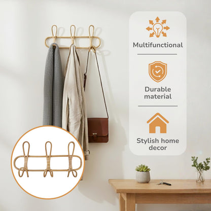 KH866 Boho Rattan Wall Hooks – Handmade Wall Mount Coat & Towel Rack, Natural Beige Hanging Organizer for Clothes, Hats, Towels, and Bags, Perfect for Entryway, Bedroom, Living Room (15.7x7.9 Inch)