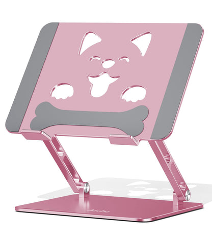 Aoviho Laptop Stand For Desk-Adjustable, Foldable, Portable, Ergonomic Aluminum Notebook Riser with Unique Puppy Cooling Vent, Desk Gift for 10"-17.3" Devices Mac, Dell, HP, Lenovo, Samsung, Rose Gold