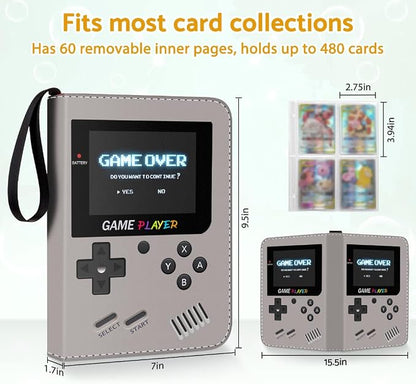 Card Binder Holder 480 Pockets with 60 Removable Sleeves, Portable Game/Sports Trading Cards Binder Album Collector Organizer Protectors with Zipper,Waterproof