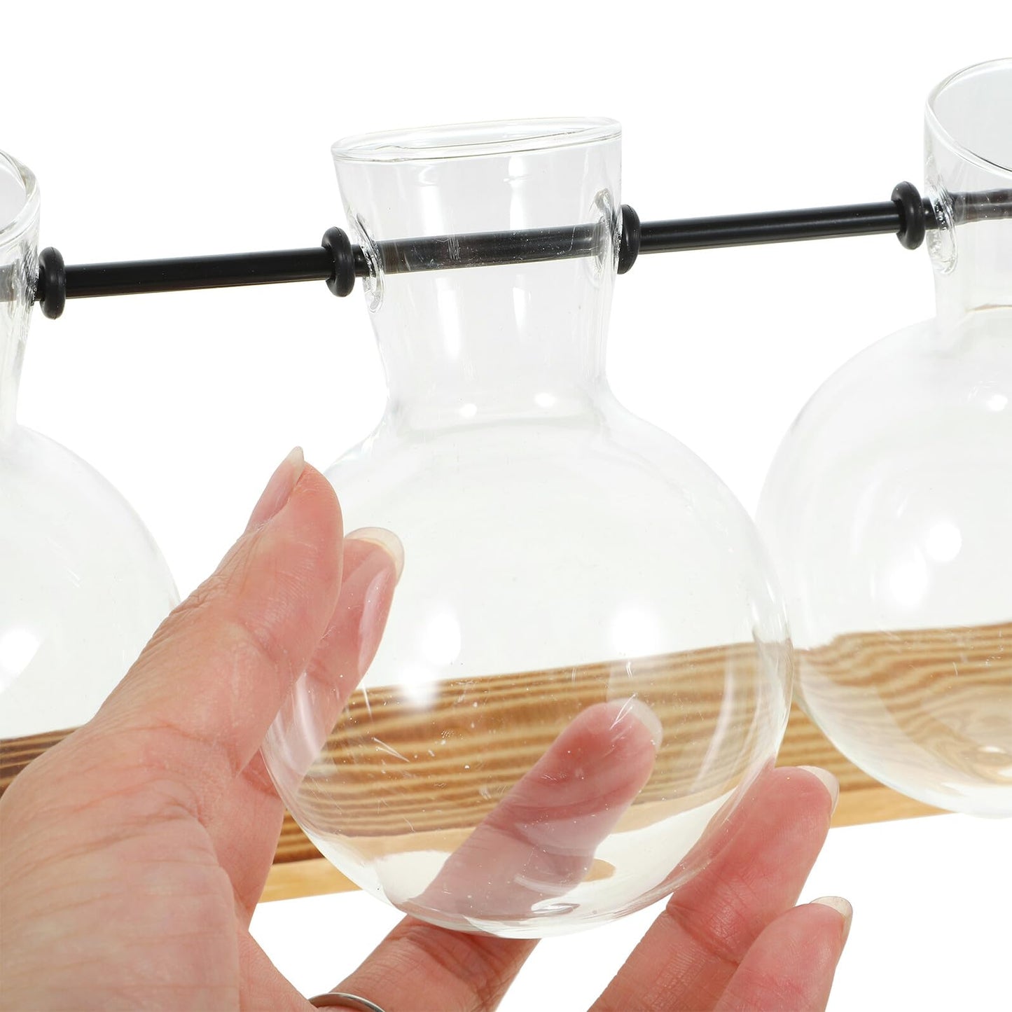 Yardenfun Propagation Station Glass Vases Set of 5 with Wood Stand, Small Hydroponic Plant Terrarium for Indoor Home Décor and Desk Display