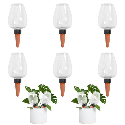 GEWOSI 6pack Plant Self Watering Globes, Plastic Water Bulbs Top Fill, 12.3 oz Plant Watering Devices System Slow Release Terracotta, Water Spikes Stakes for Indoor (Clear-6pack)