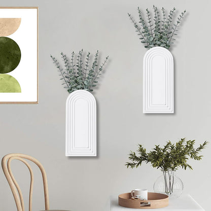 Dnnnii 2 Pack Wooden Wall Vase Set - White Finish Modern Farmhouse & Boho Wall Decor for Entryway, Hallway, Bathroom, Living Room, Dining Room, Narrow Spaces