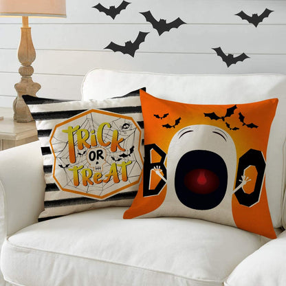 All Smiles Halloween Decorative Throw Pillow Covers 18X18 Set of 4 Fall Outdoor Indoor Orange and Black Halloween Decorations Ghost Cat Pillow Cases Ghost Cushion Home Decor Couch Sofa Bed