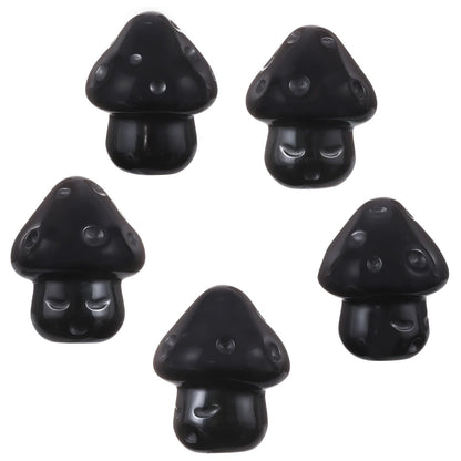 mookaitedecor Set of 2 Black Obsidian Crystal Mushroom Sculpture Hand Carved Mini Mushrooms Statue Figurine Pocket Stone for Healing Reiki Balancing Home Decor,1.14 inch