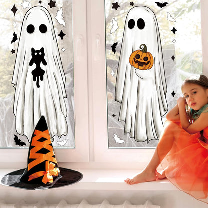 Heirloom Haven 3 Sheets Halloween Large Ghosts Window Clings,Bats Black Cat Spooky Pumpkin Window Stickers for Halloween Home Holiday Party Store Glass Decoration