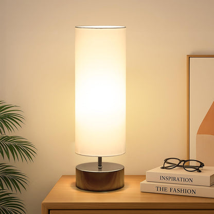 Touch Table Lamp, 3-Way Dimmable Modern Minimalist Accent Bedside Lamp with Cylinder Fabric Shade, Night Light Nightstand Desk Lamp for Bedroom Living Room Kitchen, 9W LED Bulb Included