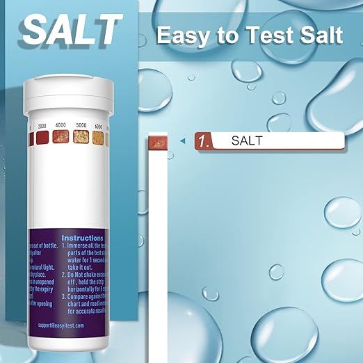 Saltwater Pool Test Strips, Swimming Pool and Spa Salt Test Strips Kit for Sodium Chloride Content 0-8000 ppm, 25 Count