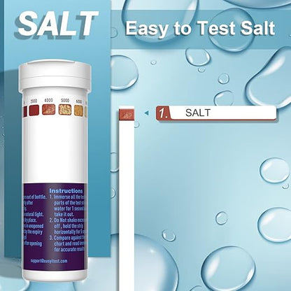 Saltwater Pool Test Strips, Swimming Pool and Spa Salt Test Strips Kit for Sodium Chloride Content 0-8000 ppm, 25 Count