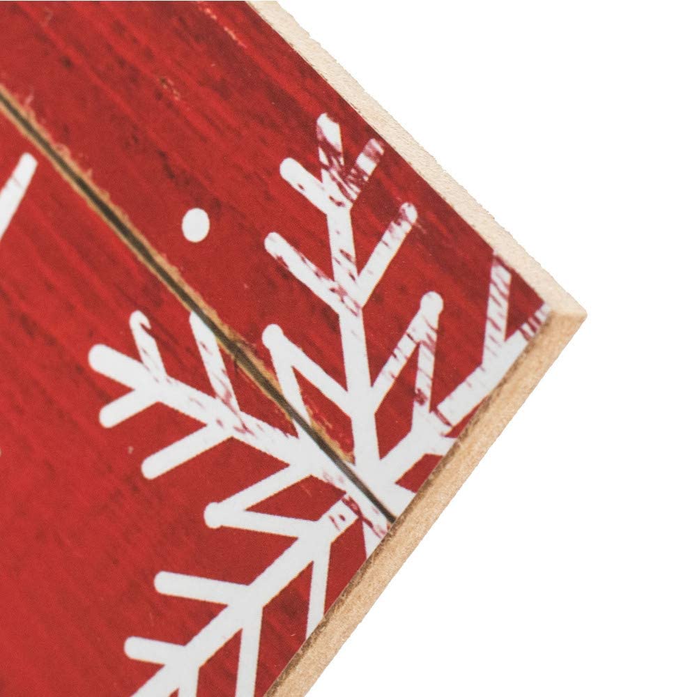 The Most Wonderful Time Christmas Sign - 10" x 10", Red, White Snowflakes, Wreath Decoration, Home Xmas Decor, Kitchen, Bathroom, Wall Art